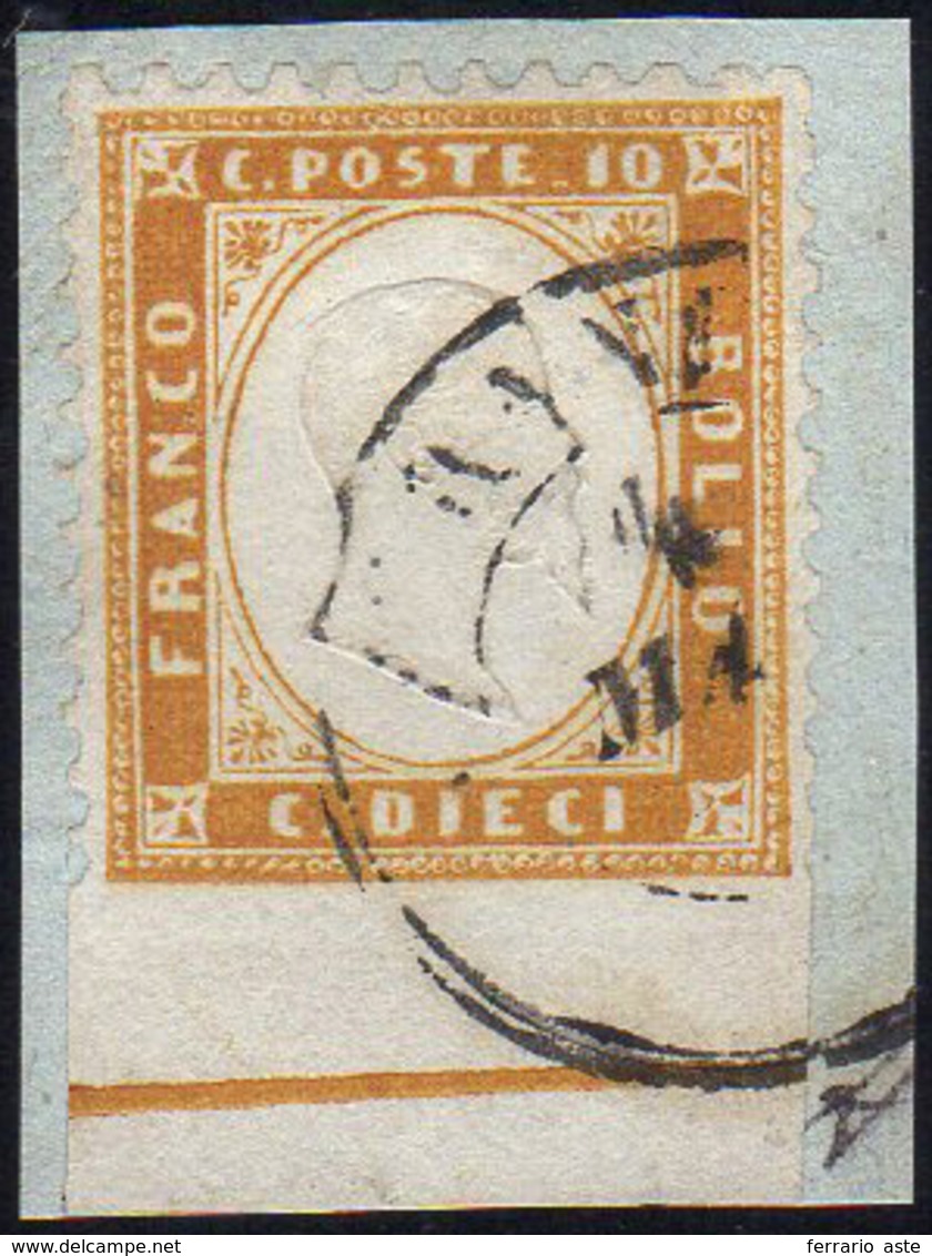 1862 - 10 Cent. Bistro Giallastro, Non Dentellato In Basso, Bordo Integrale Di Foglio Con Linea Di R... - Sonstige & Ohne Zuordnung