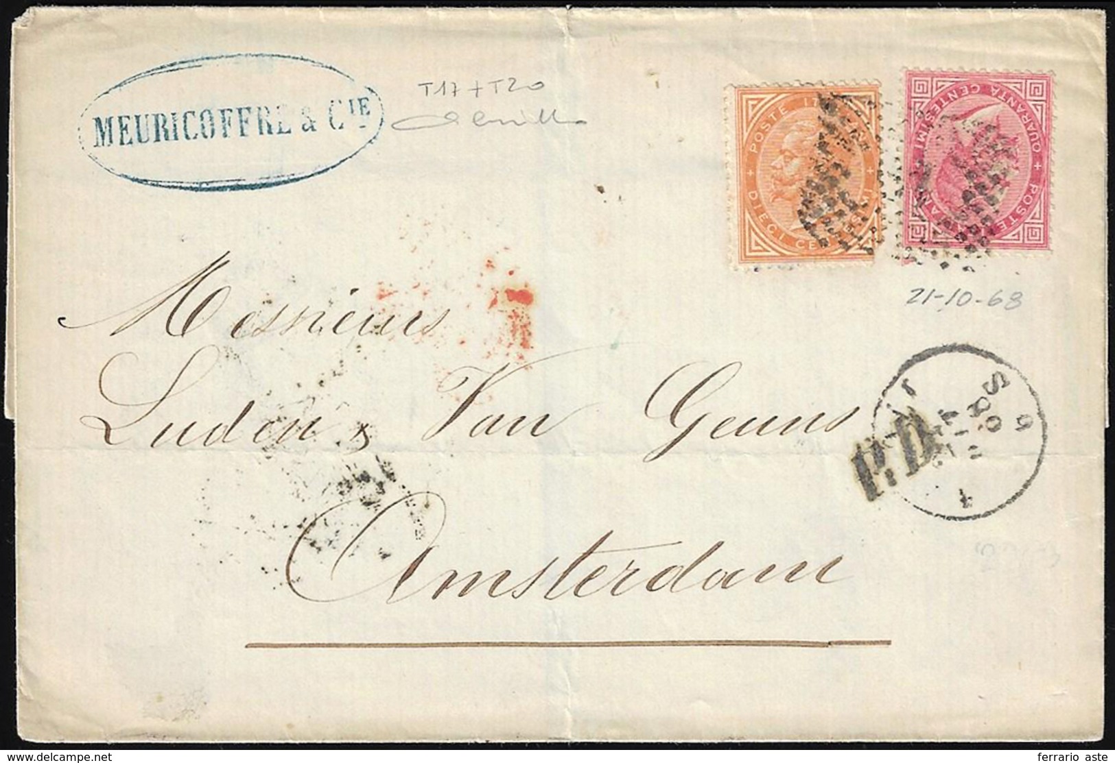 1868 - 10 Cent. Difettoso, 40 Cent., Perfetto, De La Rue, Tiratura Di Torino (T17,T20), Su Sovracope... - Sonstige & Ohne Zuordnung