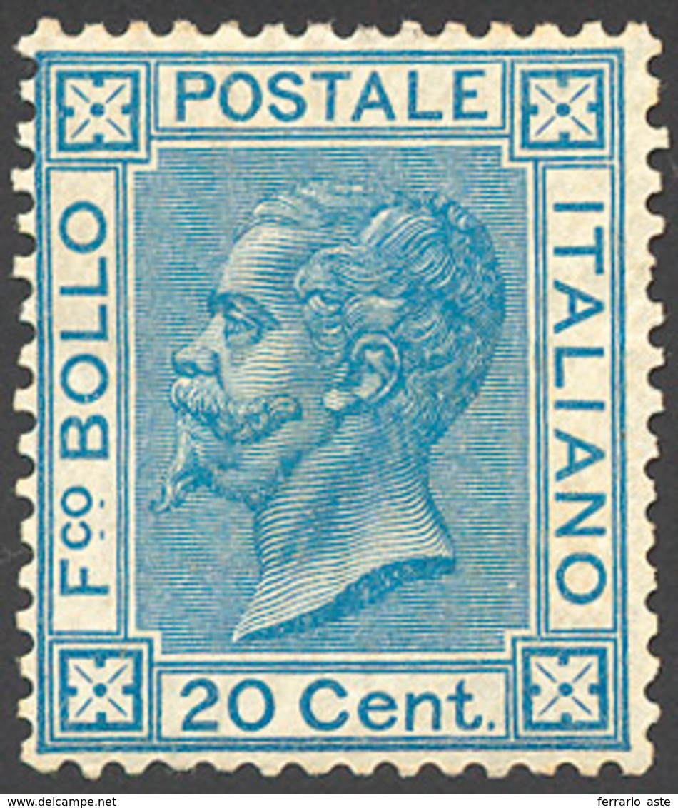 1867 - 20 Cent. Azzurro, Tiratura Di Torino (T26), Buona Centratura, Perfetto, Gomma Originale. Cert... - Other & Unclassified