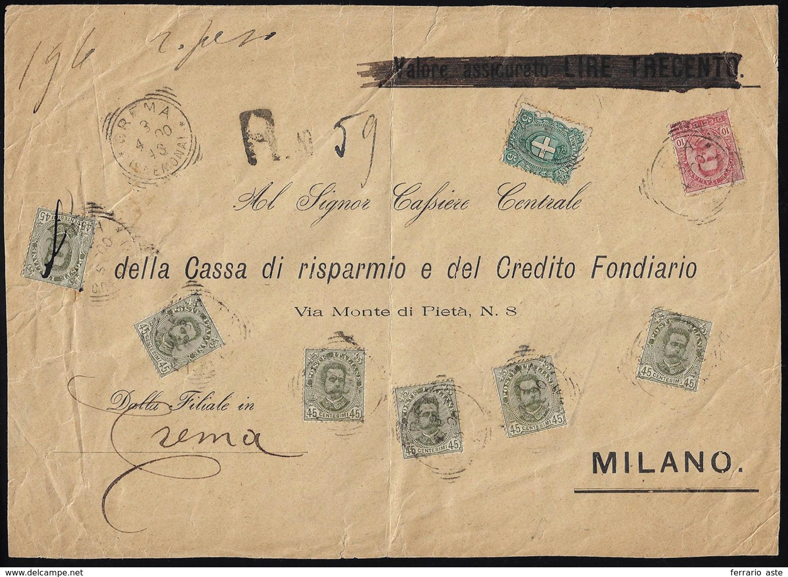 1900 - 45 Cent., Sei Esemplari, 5 Cent., 10 Cent. (63,67,60), Difetti, Su Frontespizio Di Busta Racc... - Otros & Sin Clasificación