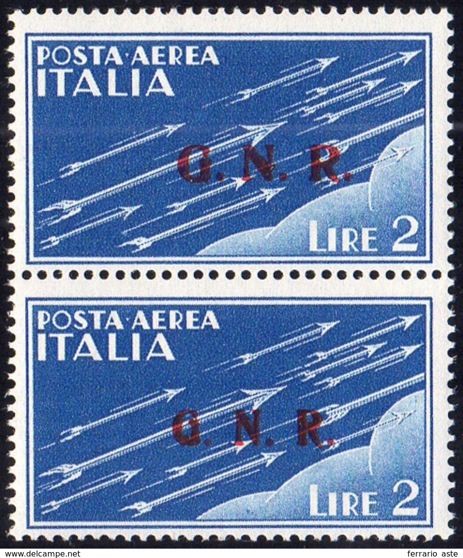 1945 - 2 Lire Soprastampa G.N.R. Di Brescia, Coppia Verticale, Il Primo Con Soprastampa Del II Tipo,... - Other & Unclassified