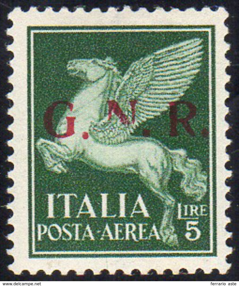 1944  - 5 Lire Soprastampa G.N.R. Di Brescia, II Tipo (123/II), Varietà "N" Incompleta, Gomma Origin... - Sonstige & Ohne Zuordnung