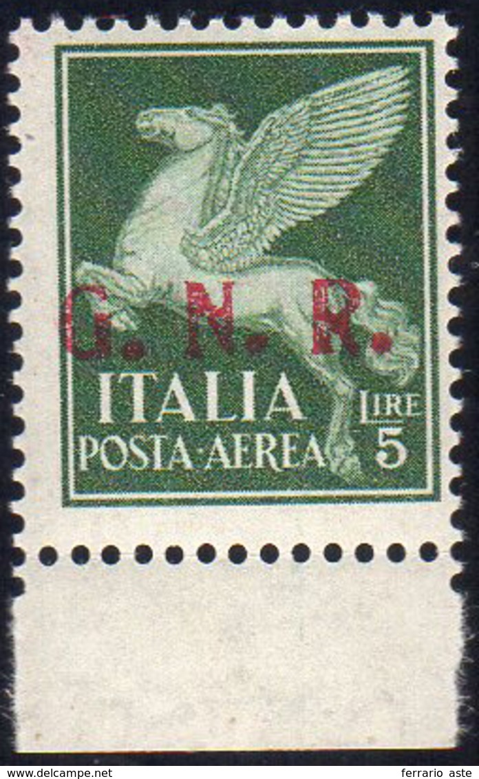 1943 - 5 Lire Soprastampa G.N.R. Di Brescia, III Tipo (123/III), Bordo Di Foglio, Gomma Integra, Per... - Other & Unclassified