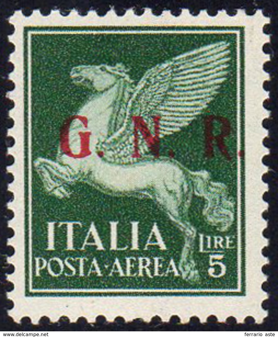 1943 - 5 Lire Verde, Soprastampa G.N.R. Di Brescia, III Tipo, Varietà Punti Piccoli Dopo G., N. E R.... - Sonstige & Ohne Zuordnung