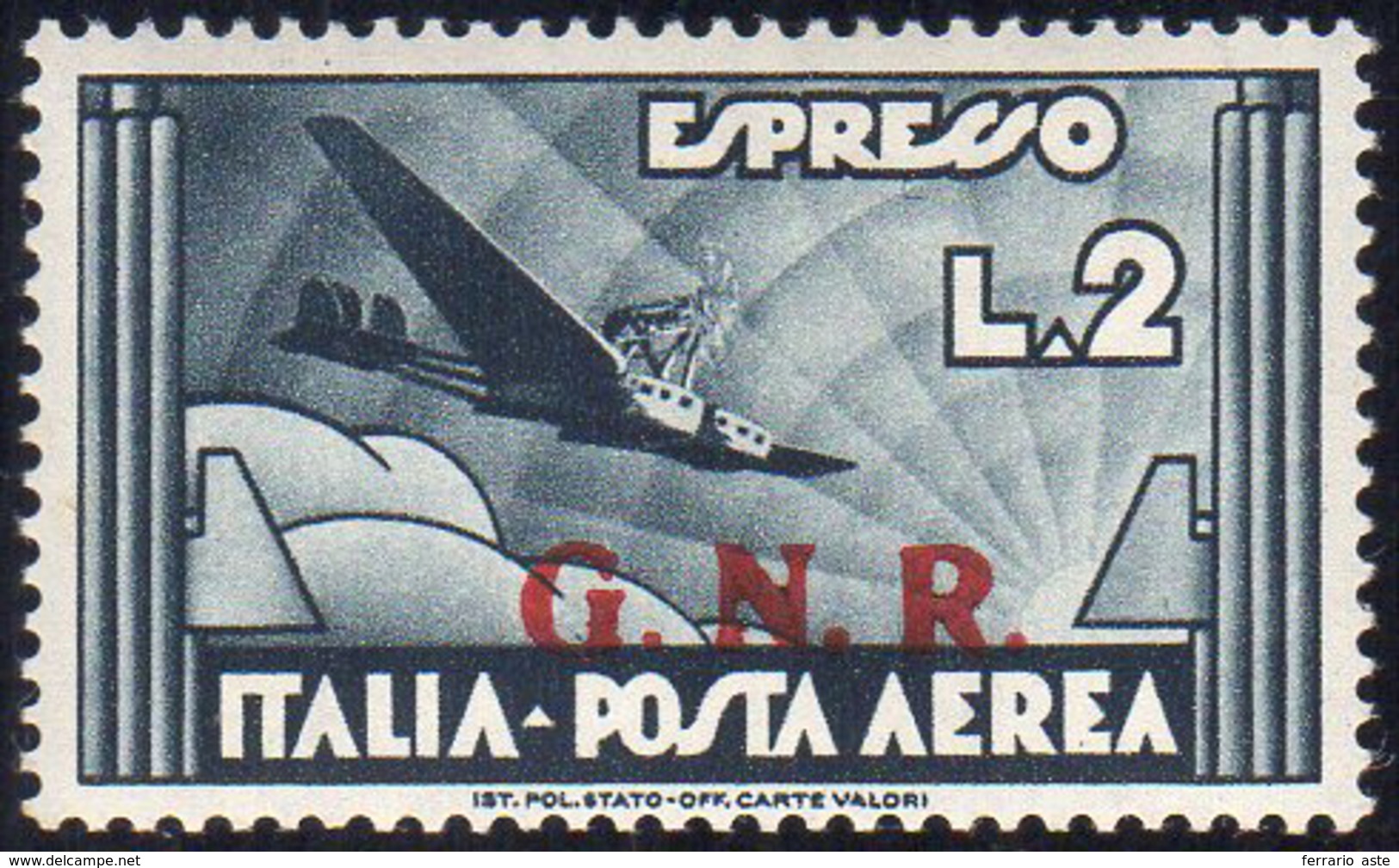 1943 - 2 Lire Ardesia, Soprastampa G.N.R. Di Brescia, II Tipo (125/II), Gomma Originale, Perfetto. G... - Other & Unclassified