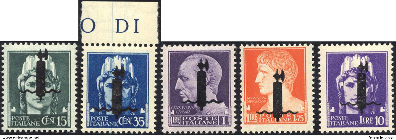 1944 - Soprastampati Fascio Grande In Nero, Serie Completa Di 5 Valori (P11,P12,P12A,P13,P14A), Gomm... - Autres & Non Classés