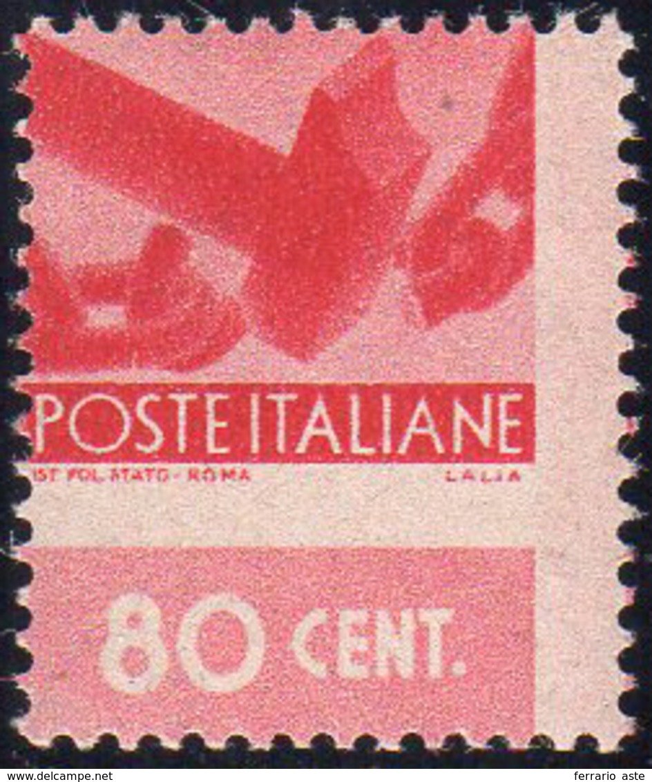 1945 - 80 Cent. Democratica, Dentellatura Fortemente Spostata Nei Due Sensi (549u), Gomma Integra, P... - Sonstige & Ohne Zuordnung
