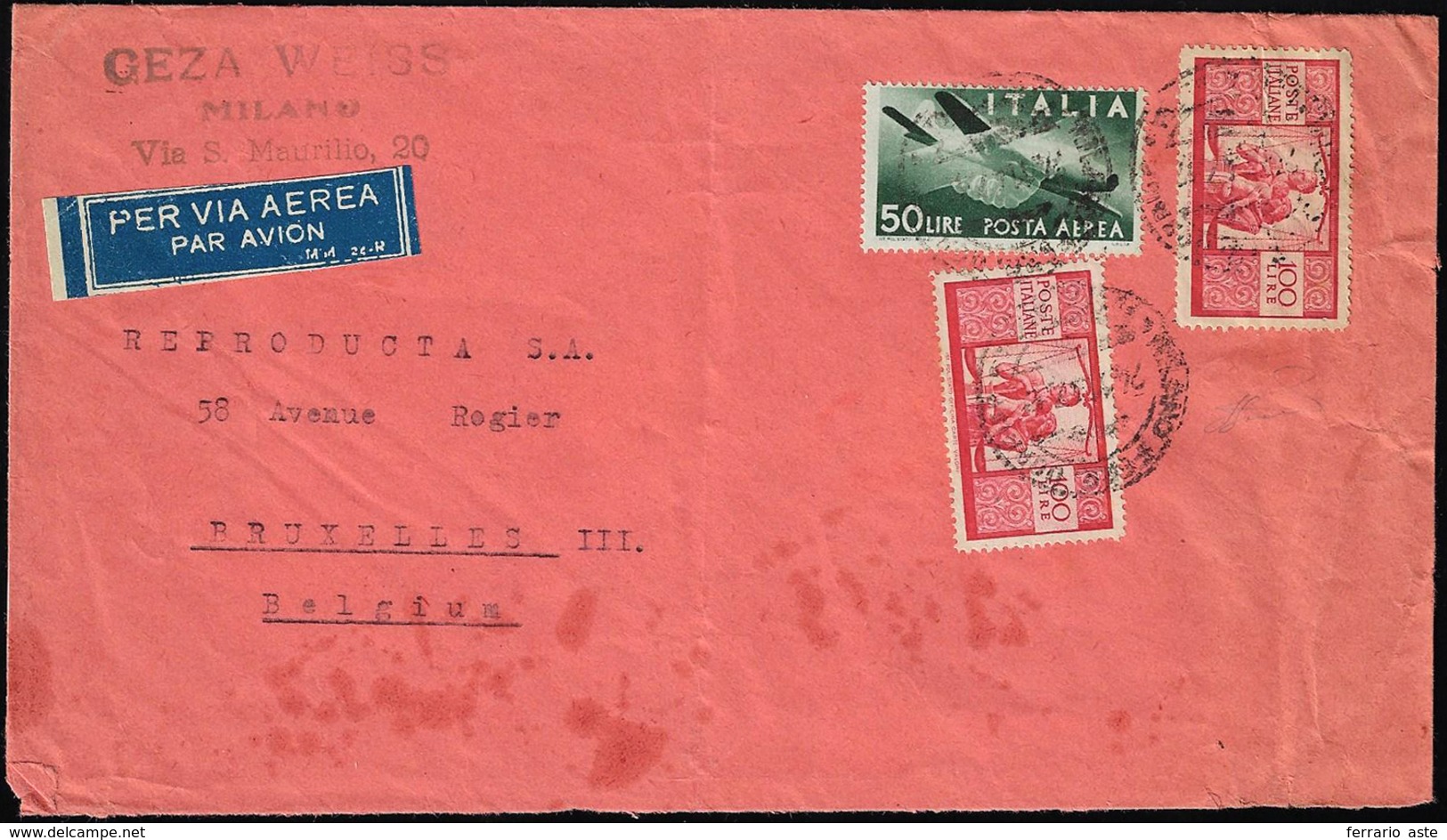 1947 - 100 Lire Democratica, Due Esemplari, Uno Con Grinza Di Applicazione E 50 Lire Posta Aerea (56... - Sonstige & Ohne Zuordnung