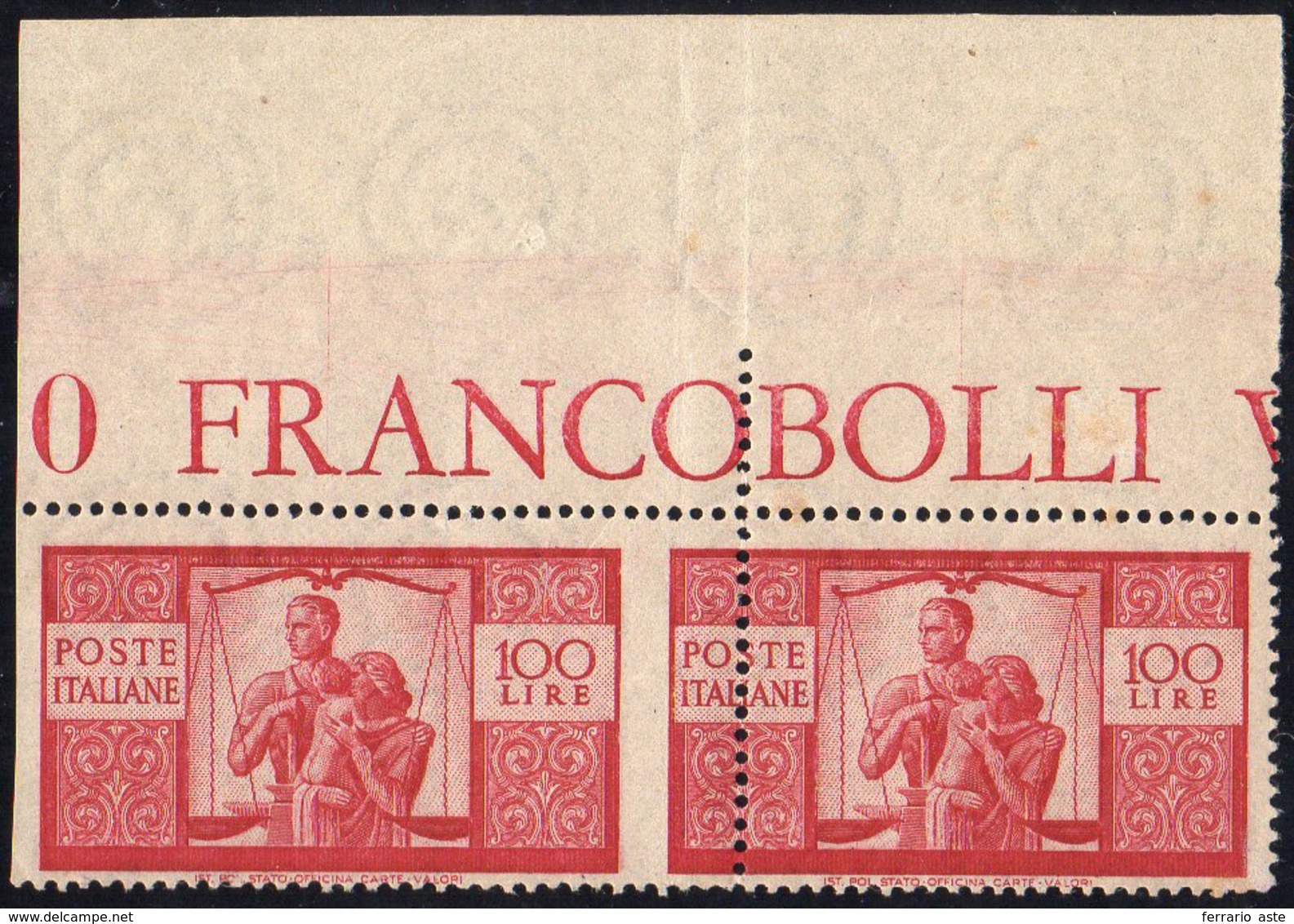 1946 - 100 Lire Carminio Vivo Democratico, II Lastra, Carta Bianca, Dent. 14 1/4 X 14 1/4, Coppia Or... - Other & Unclassified