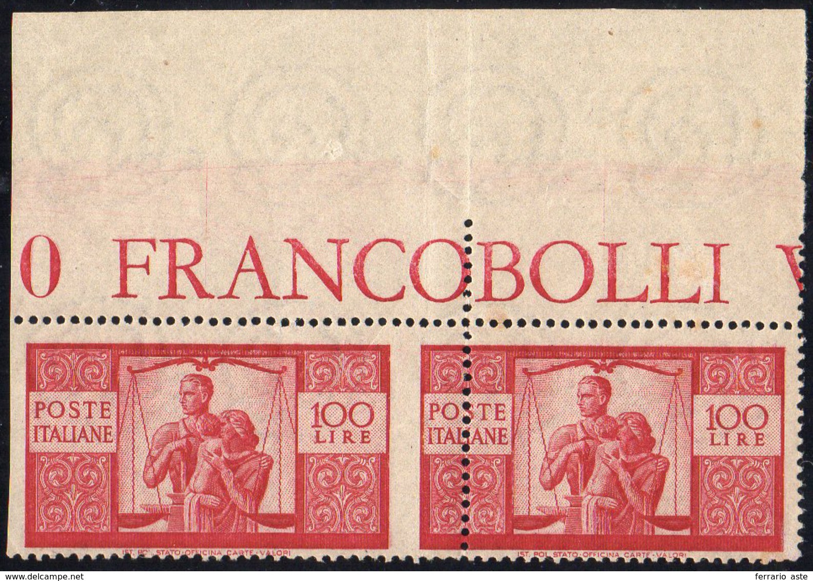1946 - 100 Lire Carminio Vivo Democratico, II Lastra, Carta Bianca, Dent. 14 1/4 X 14 1/4, Coppia Or... - Sonstige & Ohne Zuordnung