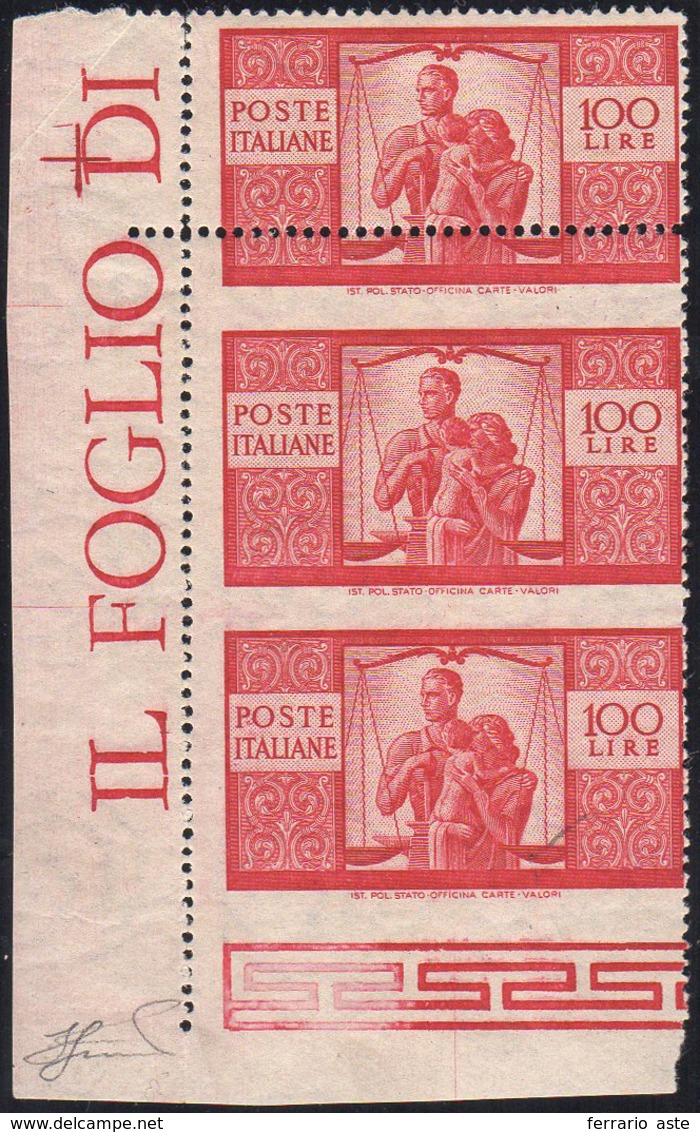 1946 - 100 Lire Carminio Vivo Democratica, Coppia Verticale Non Dentellata Al Centro E In Basso Con ... - Sonstige & Ohne Zuordnung