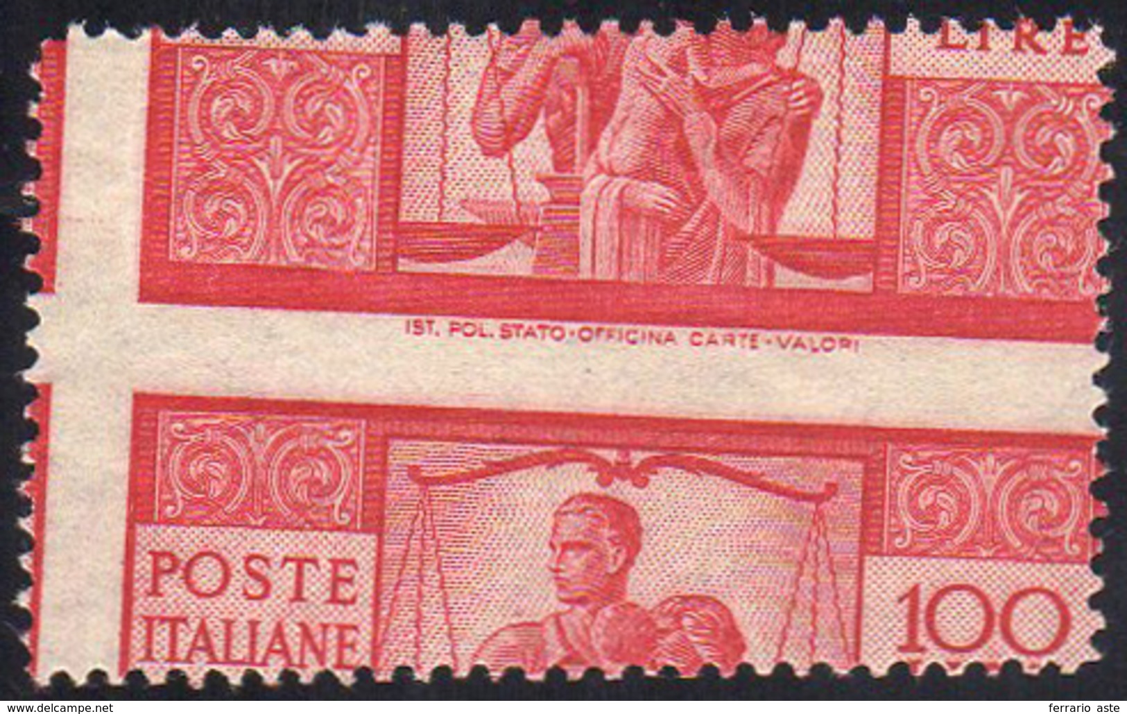 1946 - 100 Lire Carminio Vivo Democratica, Dentellatura Fortemente Spostata Nei Due Sensi (565ava), ... - Other & Unclassified