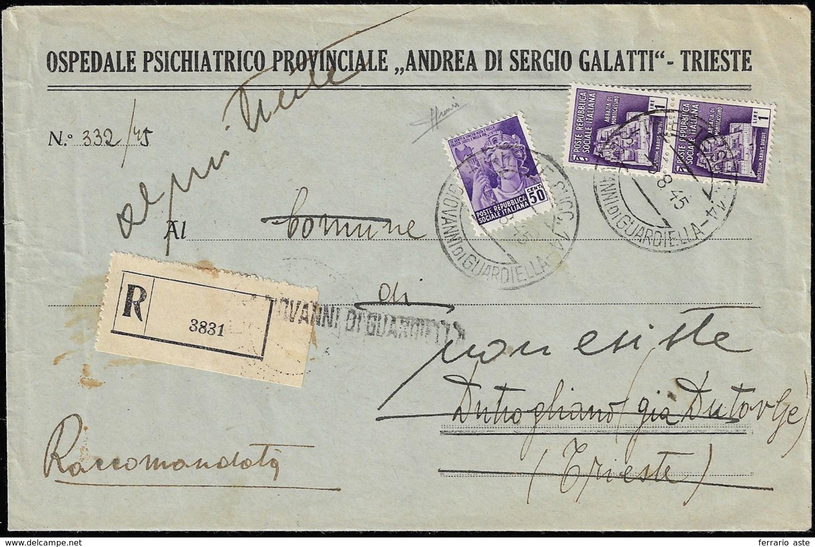 1945 - 50 Cent. E 1 Lira, Coppia, Monumenti Distrutti (507,509), Perfetti, Su Busta Raccomandata Da ... - Sonstige & Ohne Zuordnung