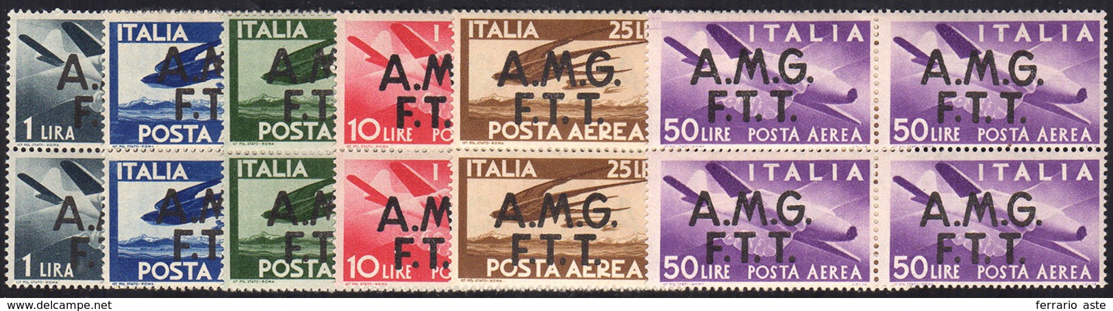 POSTA AEREA 1947 - Democratica, Soprastampati Su Due Righe (1/6), Blocchi Di Quattro, Gomma Integra,... - Other & Unclassified