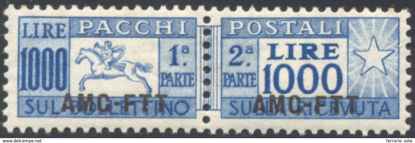 PACCHI POSTALI 1954 - 1.000 Lire Cavallino (26), Ben Centrato, Gomma Originale Integra, Perfetto. Fe... - Other & Unclassified