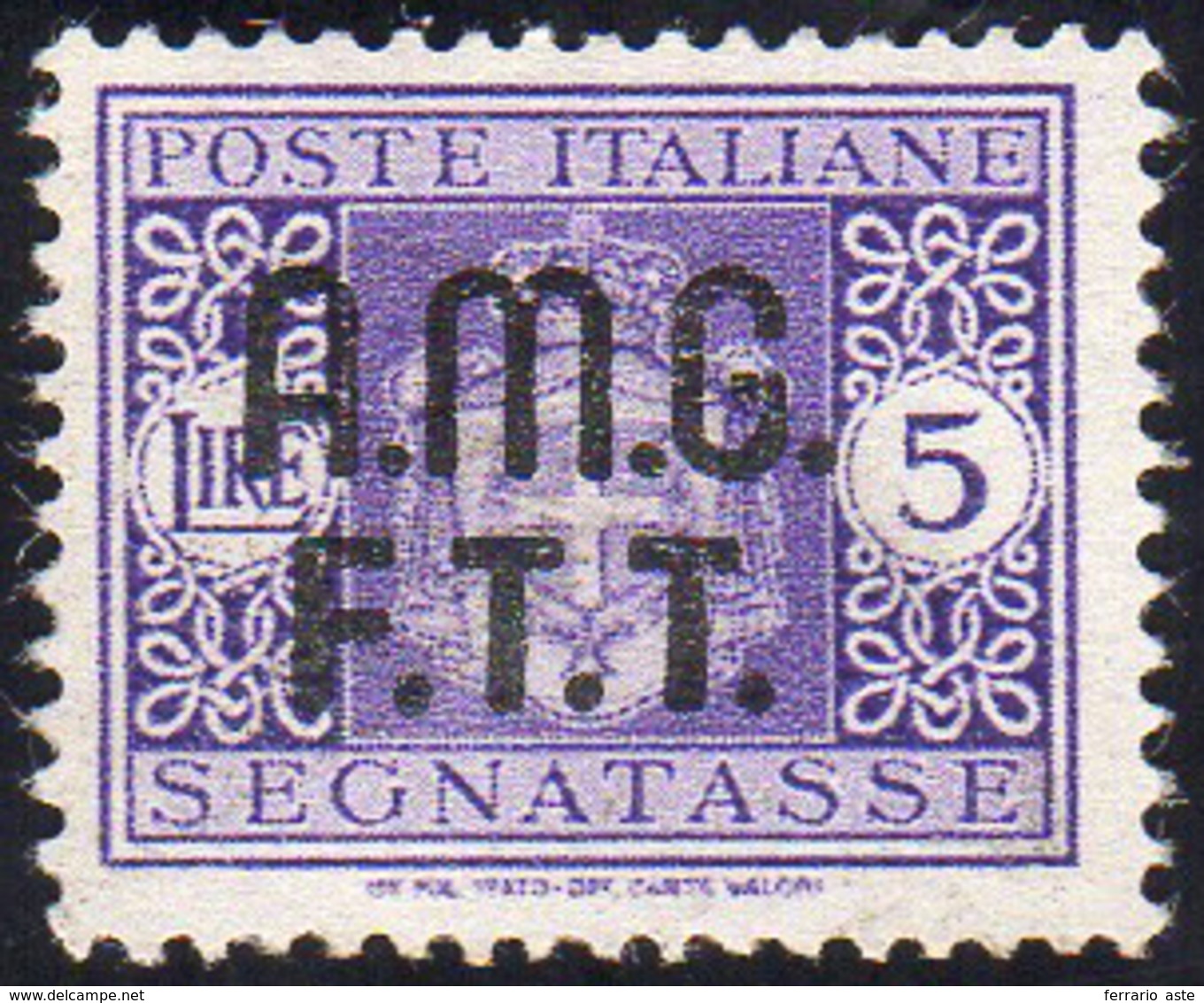 SEGNATASSE 1947 - 5 Lire, Senza Filigrana (4A), Gomma Originale Integra, Perfetto. Molto Raro. Cert.... - Other & Unclassified