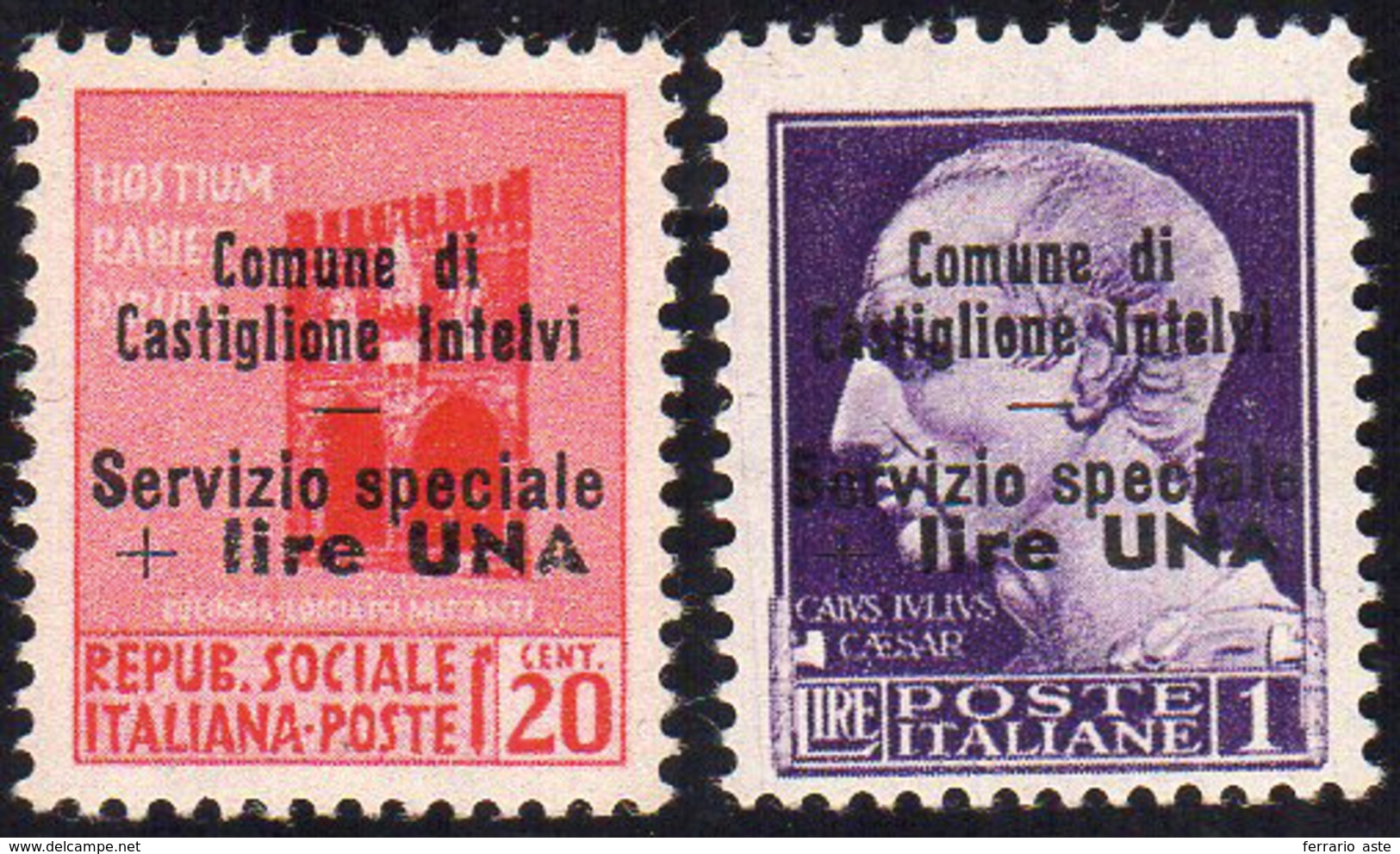 CASTIGLIONE D'INTELVI 1945 - 1 Lira Su 20 Cent. E 1 Lira Su Una Lira (4,12), Gomma Integra, Perfetti... - Ohne Zuordnung