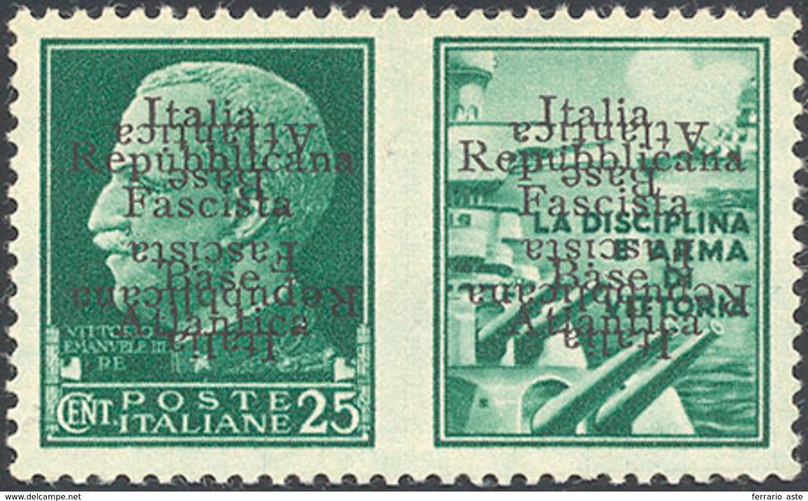 BASE ATLANTICA 1943 - 25 Cent. Marina, Doppia Soprastampa Di Cui Una Capovolta (12a), Senza Gomma, P... - Unclassified