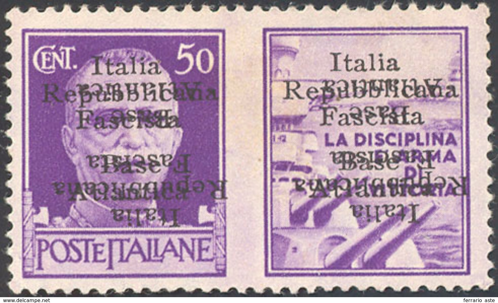 BASE ATLANTICA 1943 - 50 Cent. Marina, Doppia Soprastampa Di Cui Una Capovolta (20a), Senza Gomma, P... - Ohne Zuordnung