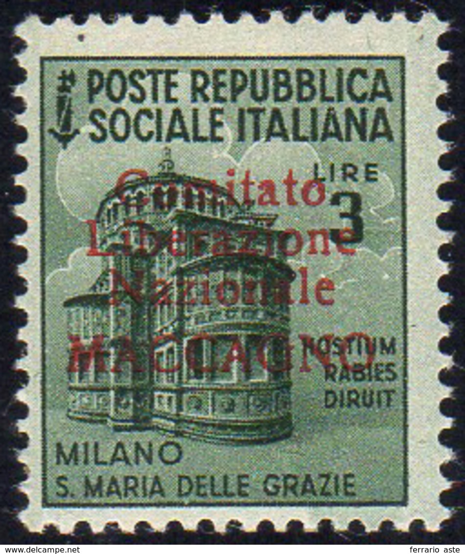MACCAGNO 1945 - 3 Lire (7), Gomma Originale Integra, Perfetto. Raro, Valore Chiave Della Serie. R.Mo... - Nationales Befreiungskomitee