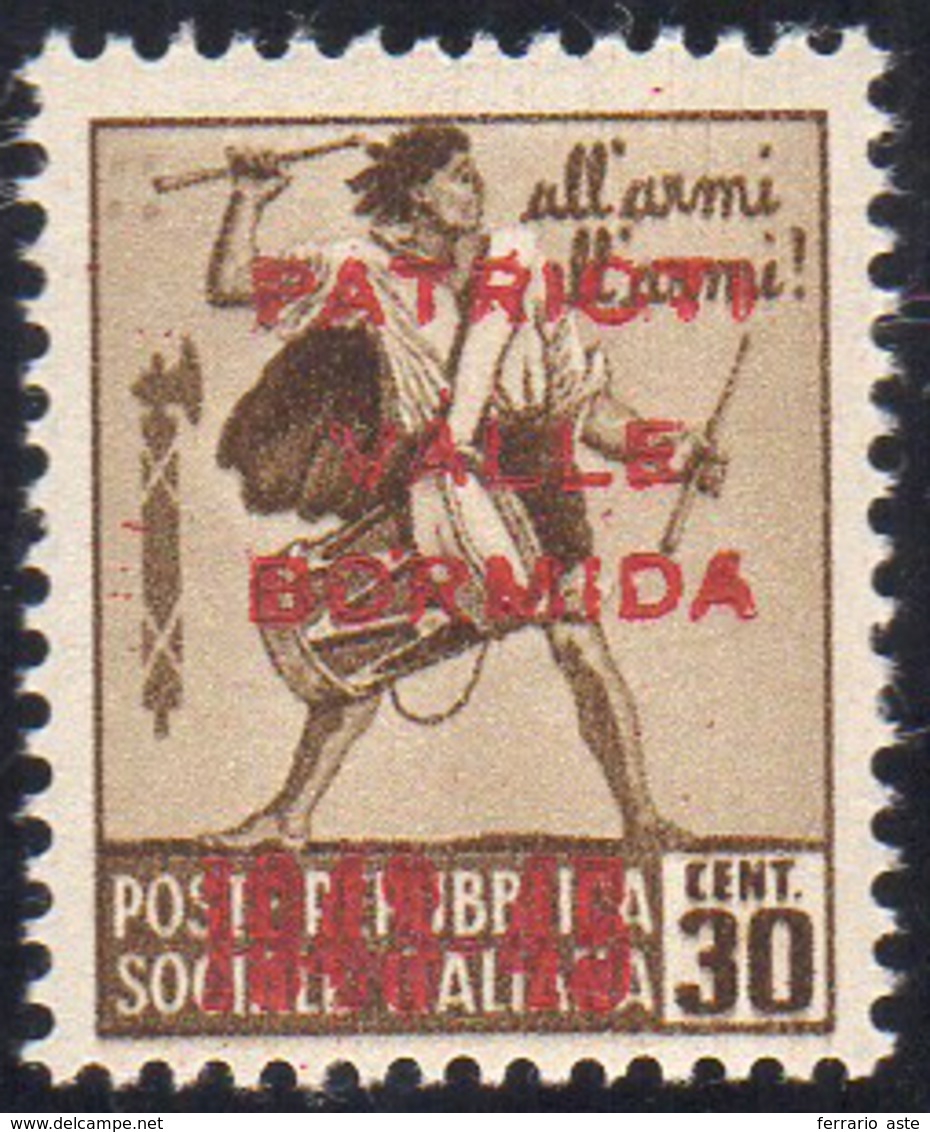 VALLE BORMIDA 1945 - 30 Cent. Bruno, Soprastampa Vermiglio E Decalco Della Soprastampa Al Verso (4A)... - Nationales Befreiungskomitee