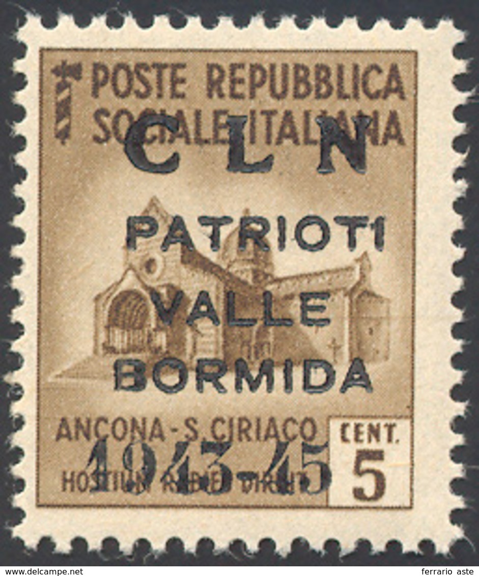 VALLE BORMIDA 1945 - 5 Cent. Bruno, Soprastampa Modificata (1A) Nuovo, Gomma Originale Integra, Perf... - Comitato Di Liberazione Nazionale (CLN)