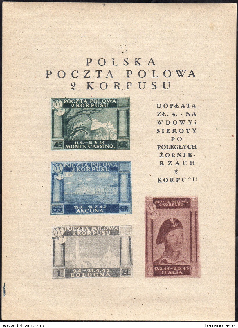 CORPO POLACCO FOGLIETTI 1946 - Vittorie Polacche In Italia, Senza La Stampa Dell'aquila (1a), Gomma ... - 1946-47 Zeitraum Corpo Polacco