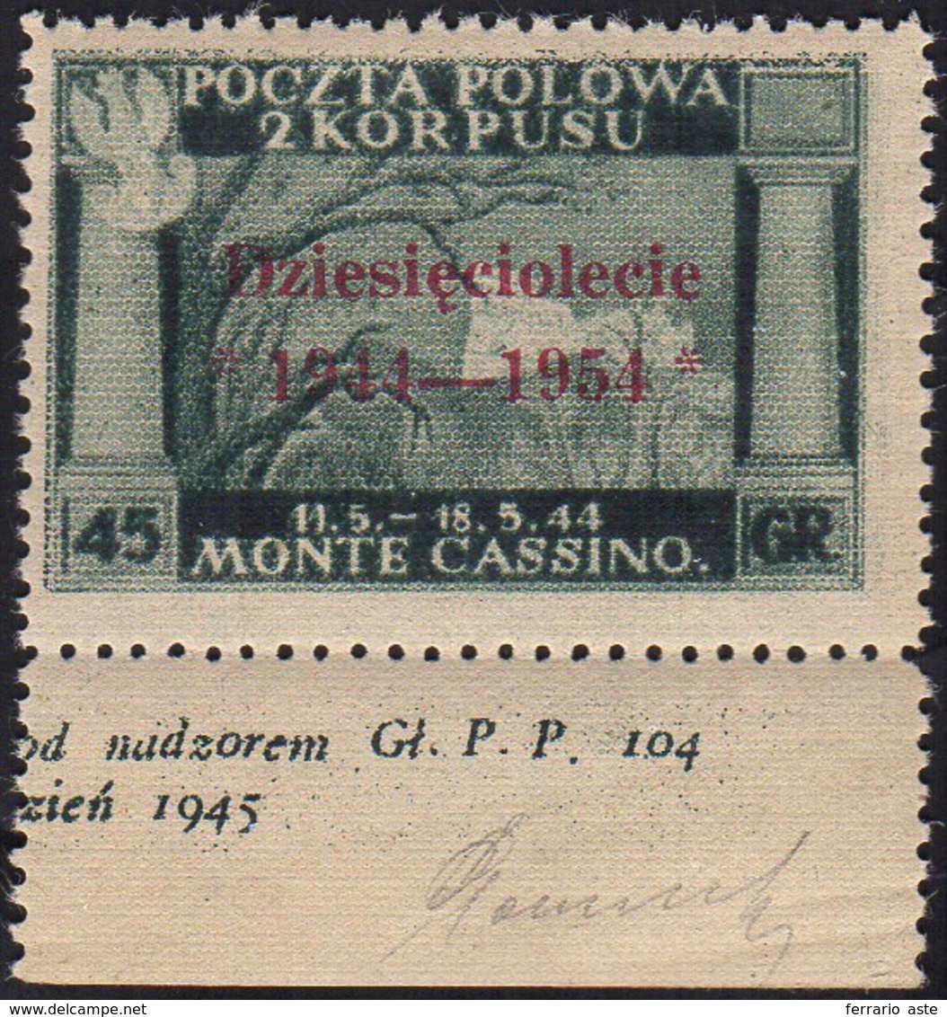 GOV. POLACCO DI LONDRA 1954 - 45 G. Soprastampa Carminio (4), Bordo Di Foglio, Gomma Integra, Perfet... - 1946-47 Zeitraum Corpo Polacco