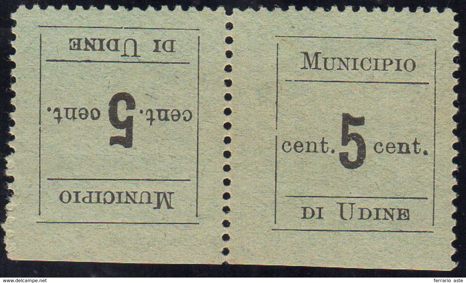 UDINE 1918 - 5 Cent., Coppia Orizzontale Tete-beche (1c), Gomma Integra, Perfetta. G.Oliva.... - Other & Unclassified