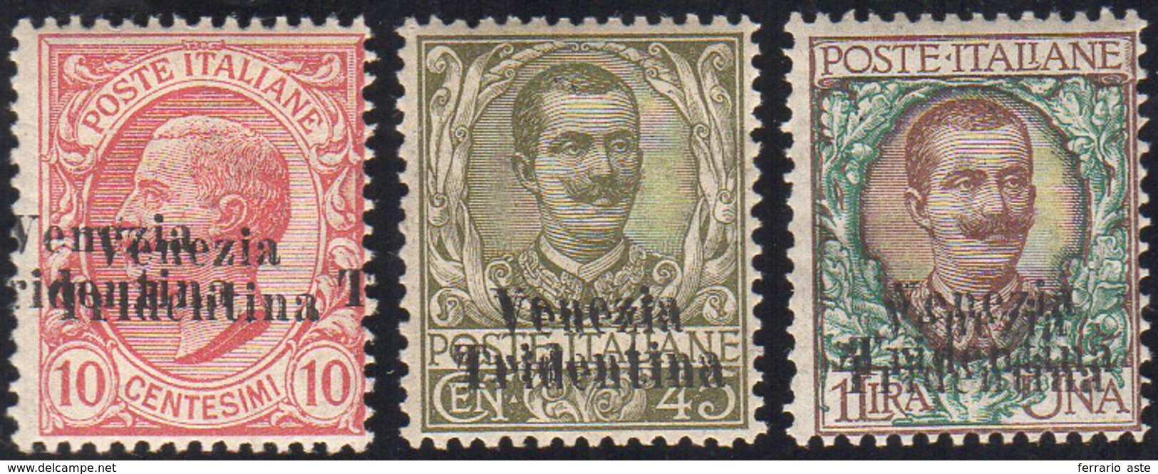 TRENTINO ALTO ADIGE 1918 - 10 Cent., 45 Cent., 1 Lira Con Doppia Soprastampa (22ba,24b,25b), Gomma I... - Sonstige & Ohne Zuordnung