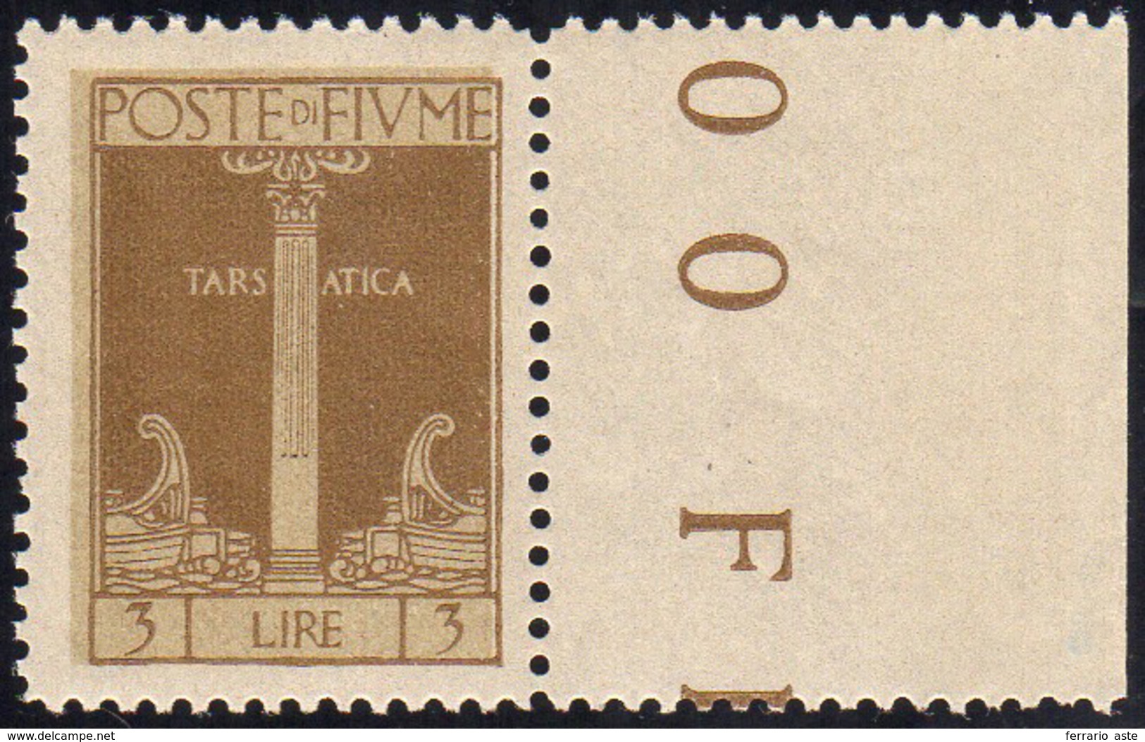 FIUME 1923 - 3 Lire Bistro Bruno, Colore Diverso (200A), Bordo Di Foglio, Gomma Integra, Perfetto. B... - Other & Unclassified