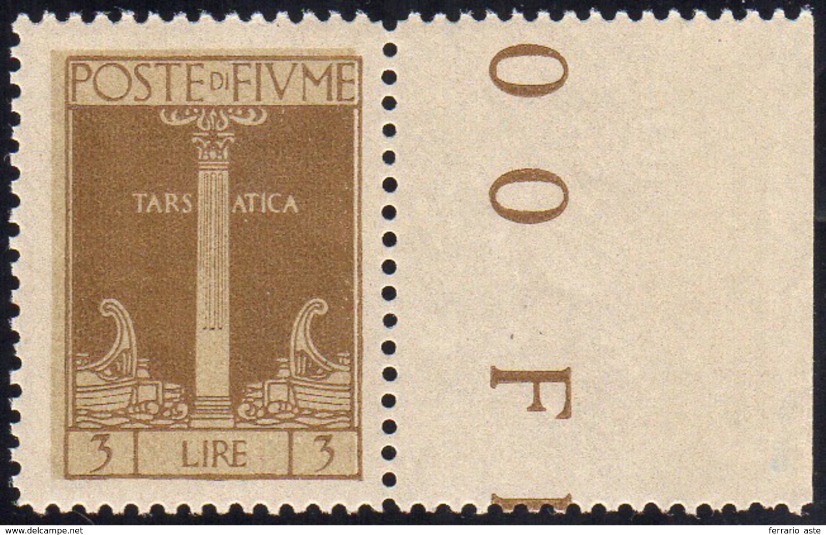 FIUME 1923 - 3 Lire Bistro Bruno, Colore Diverso (200A), Bordo Di Foglio, Gomma Integra, Perfetto. B... - Sonstige & Ohne Zuordnung