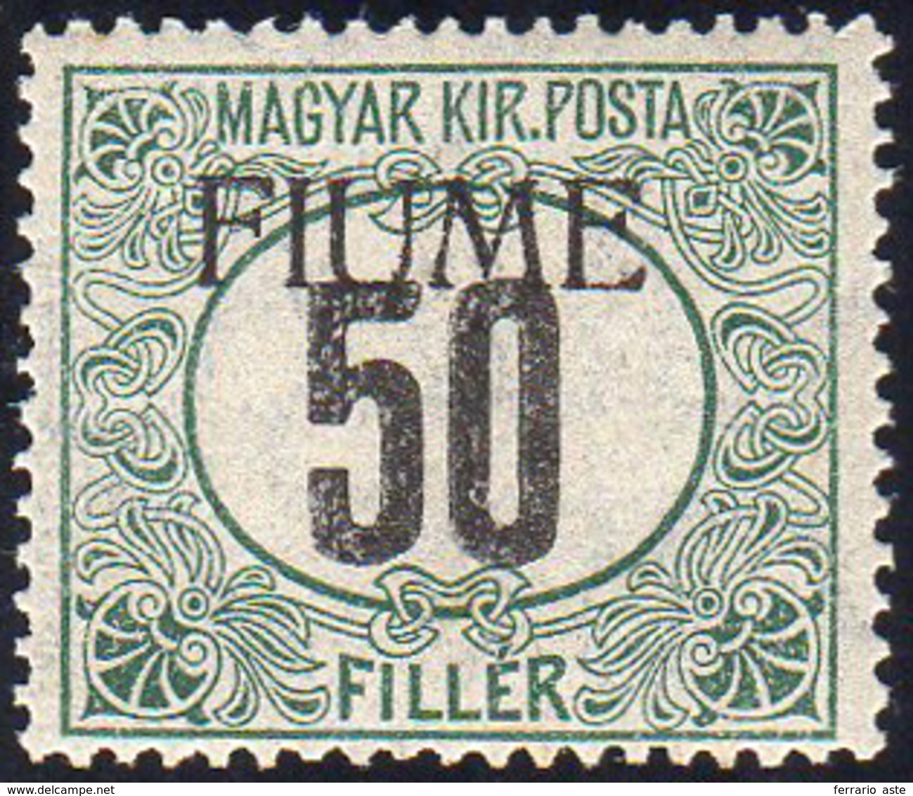 FIUME SEGNATASSE 1918 - 50 F. Verde E Nero, Soprastampa A Macchina Spostata In Alto (C3c), Gomma Int... - Other & Unclassified