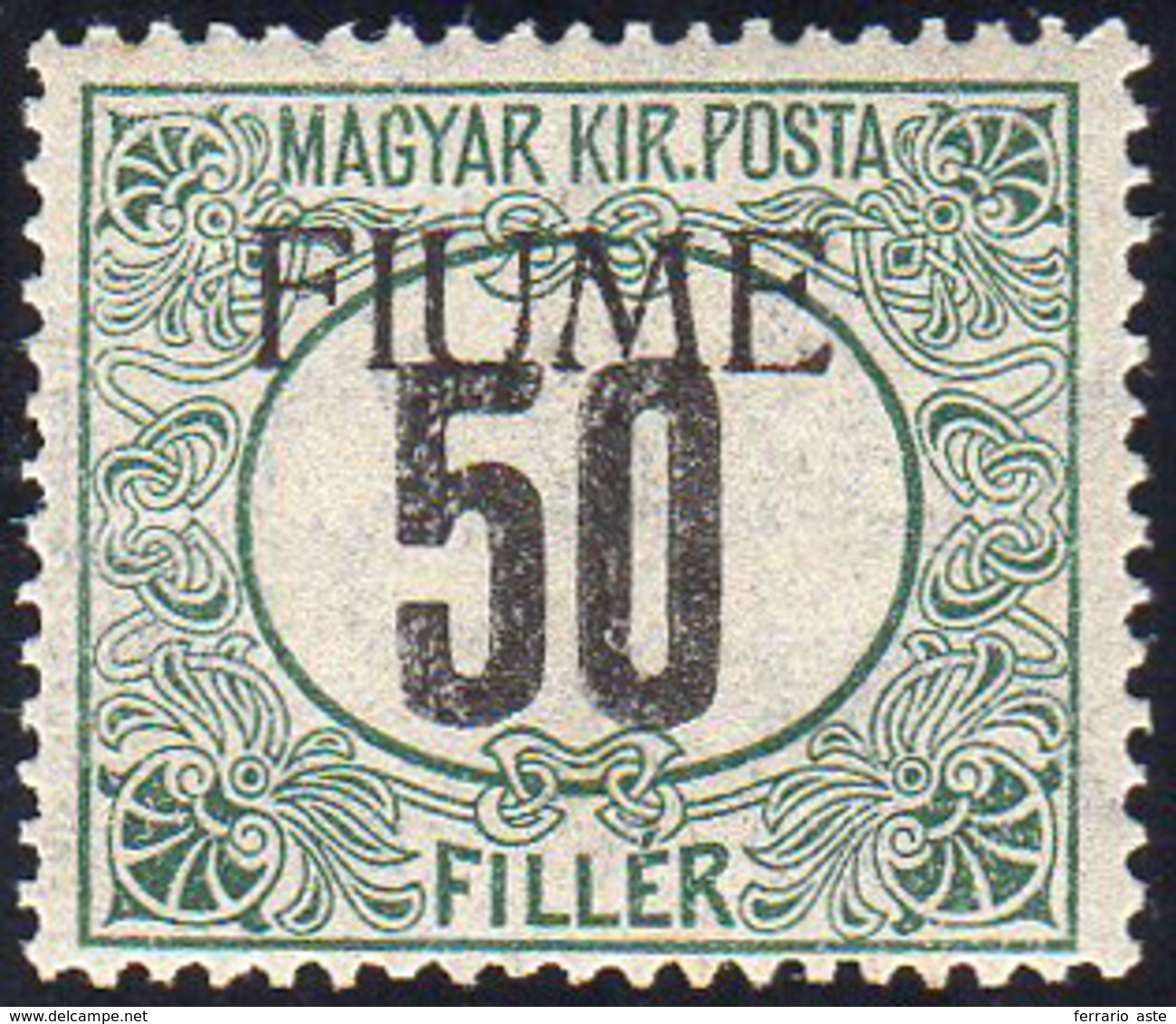 FIUME SEGNATASSE 1918 - 50 F. Verde E Nero, Soprastampa A Macchina Spostata In Alto (C3c), Gomma Int... - Sonstige & Ohne Zuordnung