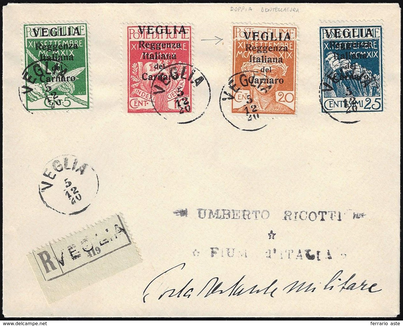 VEGLIA 1920 - Soprastampa Grande (1/4), Il 20 Cent. Con Doppia Dentellatura In Alto (1/2, 3F,4), Per... - Sonstige & Ohne Zuordnung