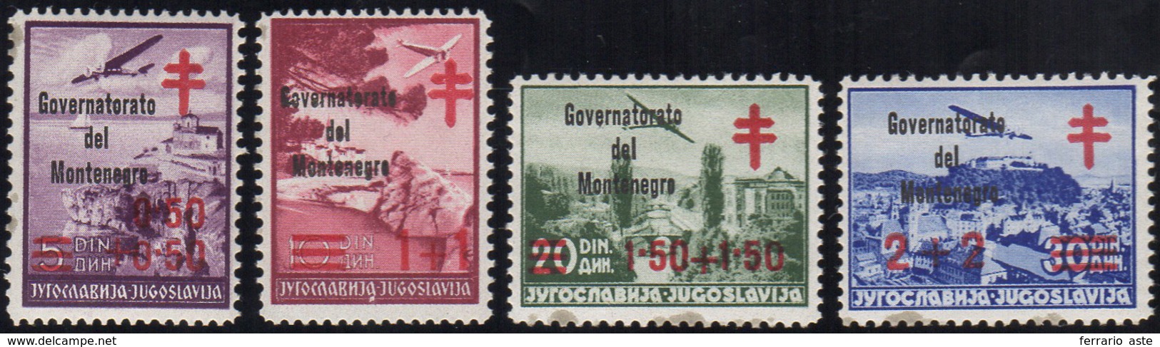 MONTENEGRO 1942 - Croce Rossa Soprastampati In Nero (32/35), Gomma Integra, Perfetti, Due Esemplari ... - Sonstige & Ohne Zuordnung