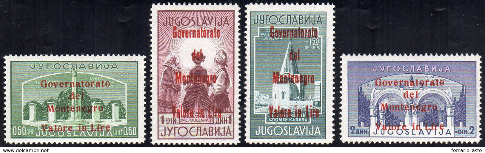 MONTENEGRO 1942 - Legionari, Soprastampa In Rosso (28/31), Gomma Integra, Perfetti. Tiratura 200 Ser... - Sonstige & Ohne Zuordnung