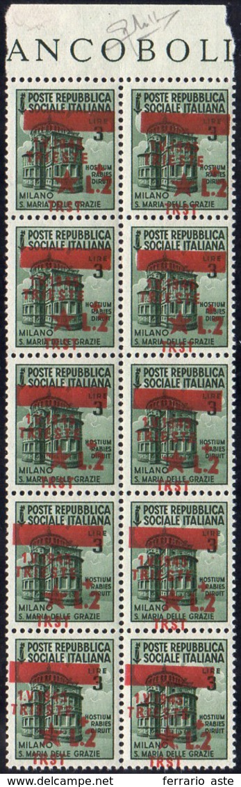 TRIESTE 1945 - 2 Lire Su 3 Lire (8), Soprastampa Fortemente Spostata In Basso E Obliqua, Blocco Di 1... - Sonstige & Ohne Zuordnung