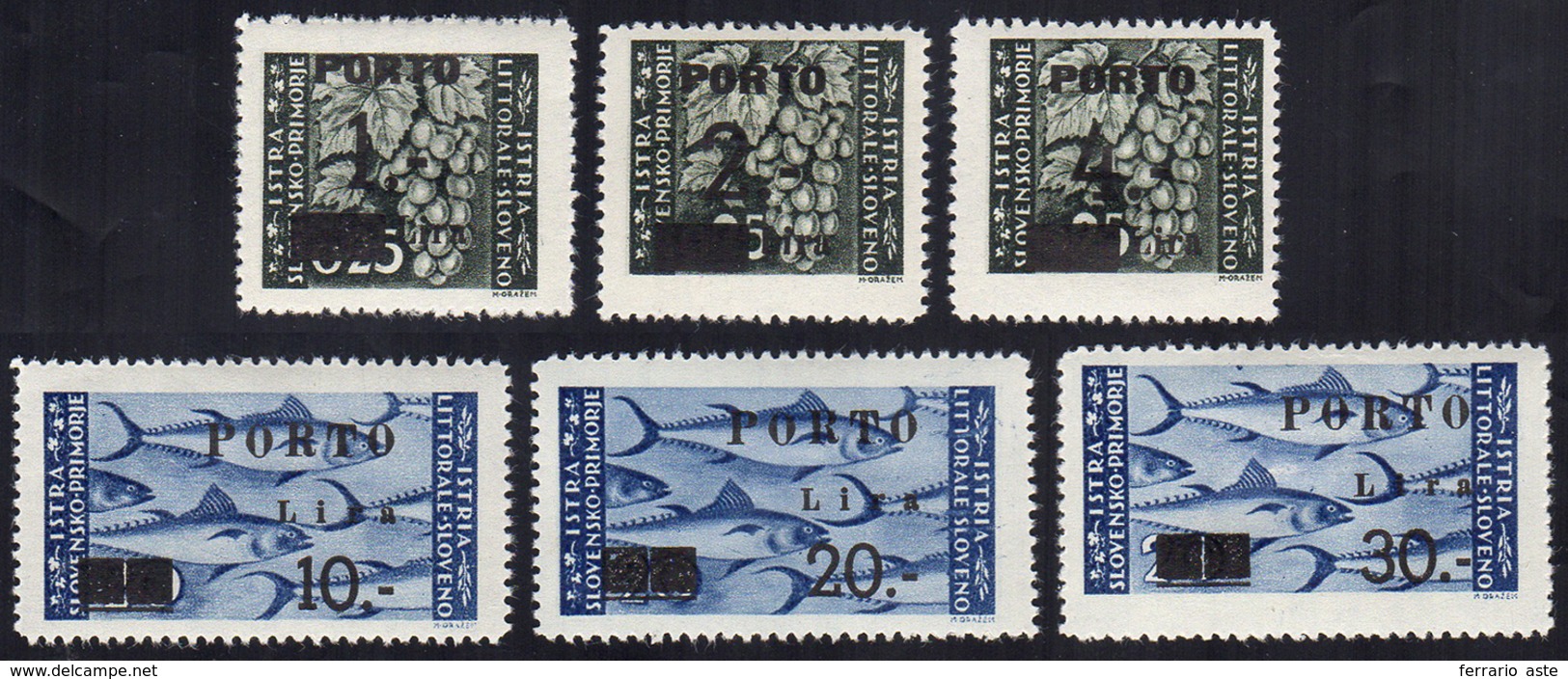 LITORALE SLOVENO SEGNATASSE 1946 - Cifre Sottili (14B/19B), Gomma Originale, Perfetti. Rari. Cert. F... - Sonstige & Ohne Zuordnung