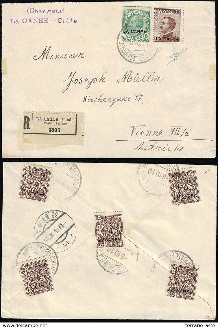 LA CANEA 1910 - 5 Cent., 40 Cent. E, Al Verso, 1 Cent., Cinque Esemplari Soprastampati (3,14,18), Pe... - Other & Unclassified