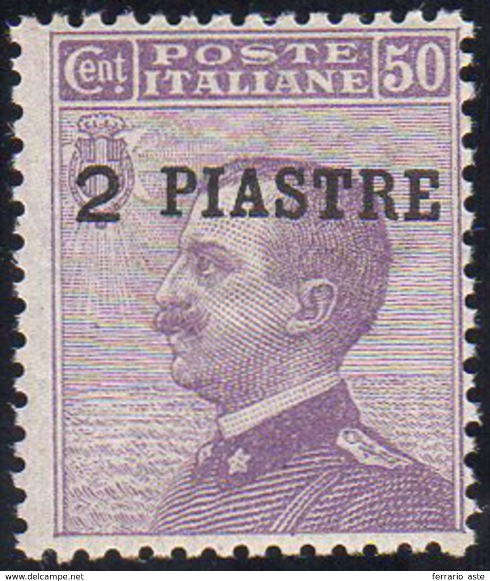 COSTANTINOPOLI 1908 - 2 Piastre Su 50 Cent., Soprastampa Leggermente Spostata In Basso (5), Gomma In... - Sonstige & Ohne Zuordnung