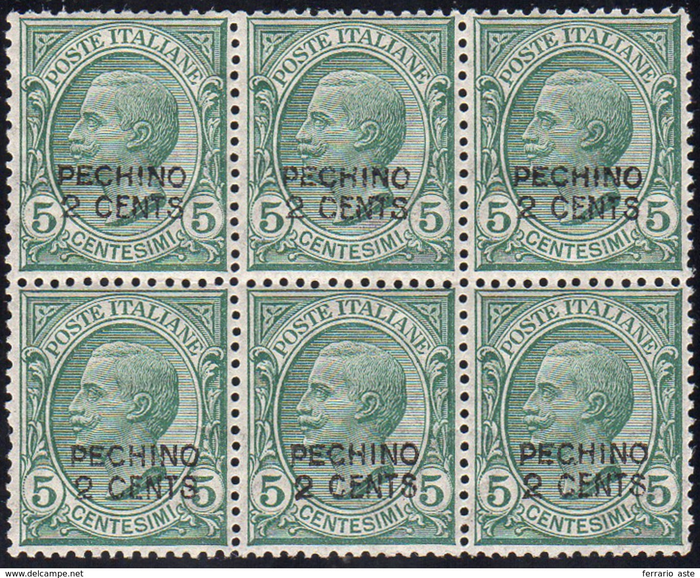 PECHINO 1917 - 2 Cent. Su 5 Cent. (1), Ottima Centratura, Blocco Di Sei, Gomma Integra, Perfetto. Mo... - Other & Unclassified