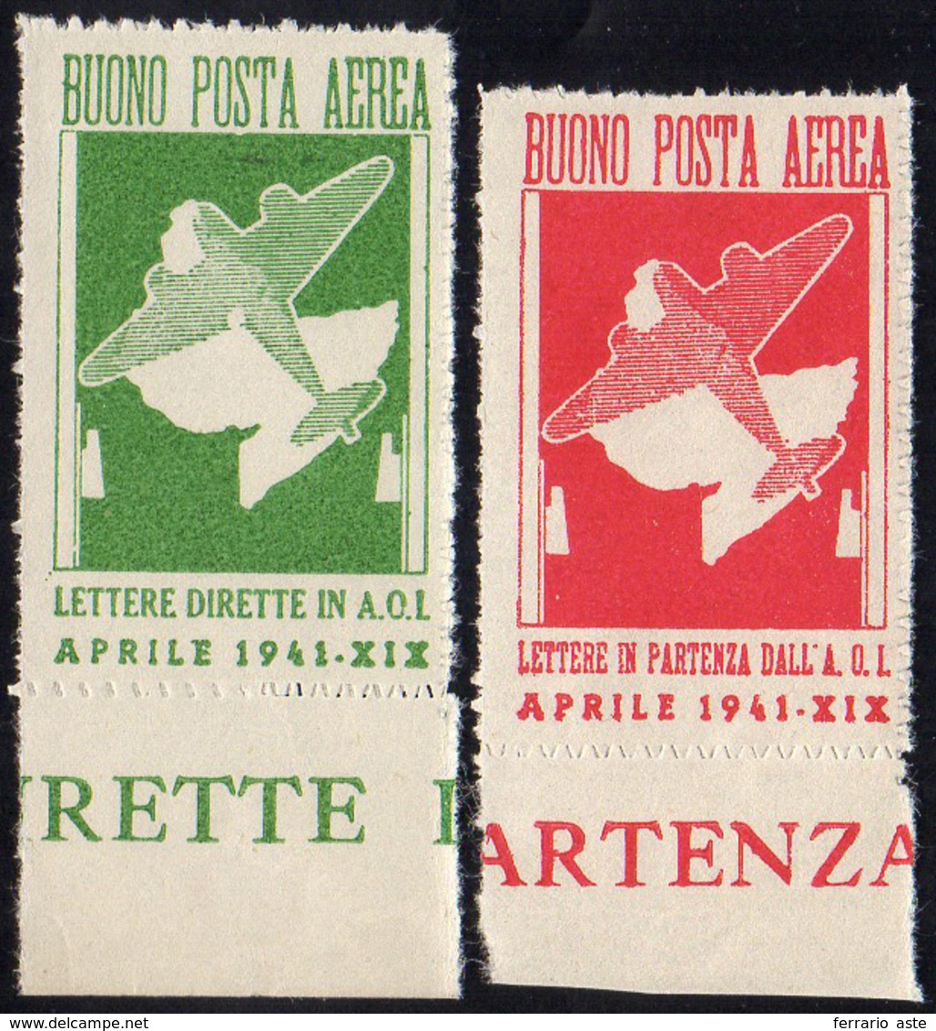 FRANCHIGIA MILITARE 1941 - Buoni Di Posta Aerea Verde E Rosso (1/2), Il Primo Senza Gomma Come Sempr... - Italienisch Ost-Afrika