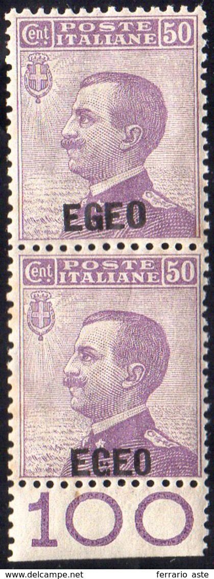 1912 - 50 Cent. Soprastampato, Varietà "ECEO", In Coppia Con Il Normale (2b,2), Gomma Integra, Perfe... - Ägäis