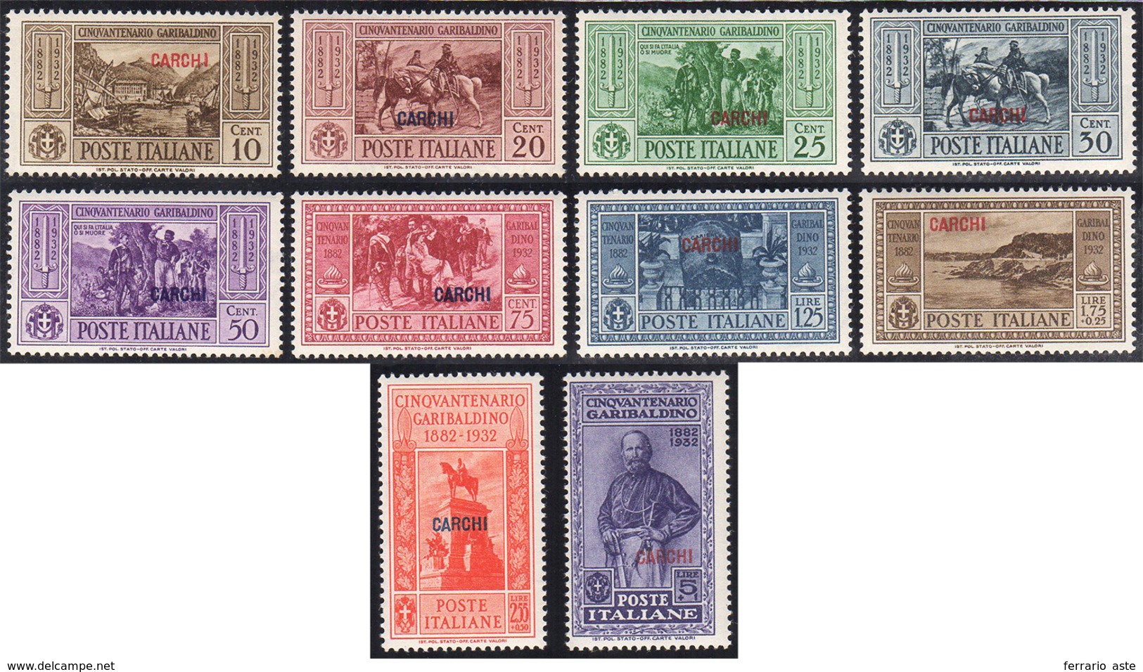 CARCHI 1932 - Garibaldi (17/26), Gomma Integra, Perfetti.... - Ägäis