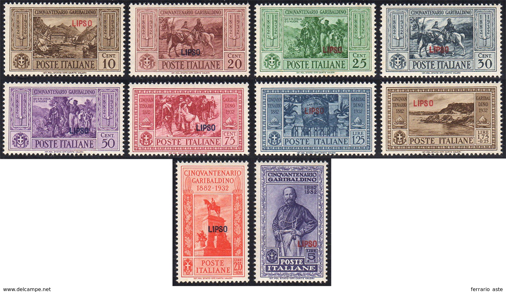 LIPSO 1932 - Garibaldi (17/26), Gomma Integra, Perfetti.... - Ägäis