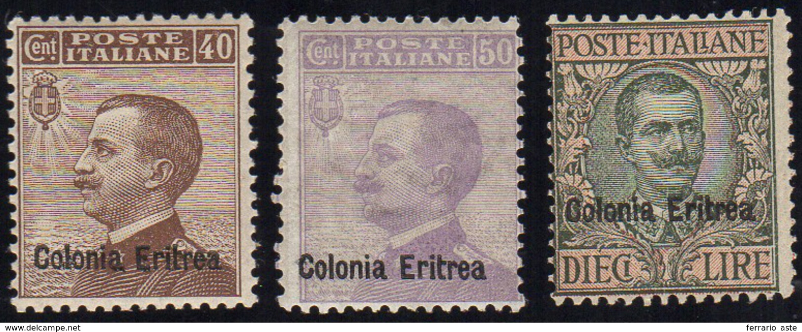 1916 - Soprastampati (38/40), Gomma Originale Integra, Perfetti. E.Diena Per Il 10 Lire.... - Eritrea
