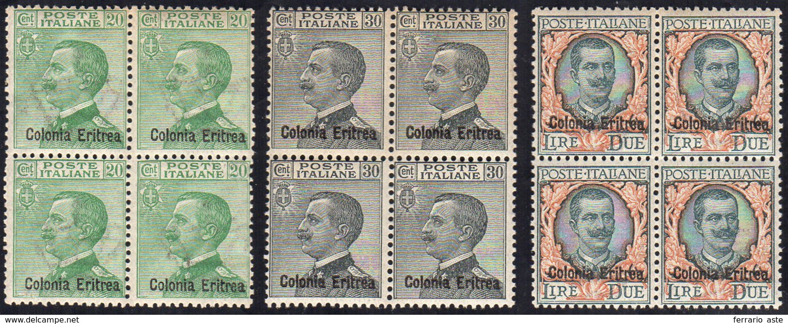 1925 - Soprastampati (93/95), Blocchi Di Quattro, Gomma Originale Integra, Perfetti. Ferrario.... - Eritrea