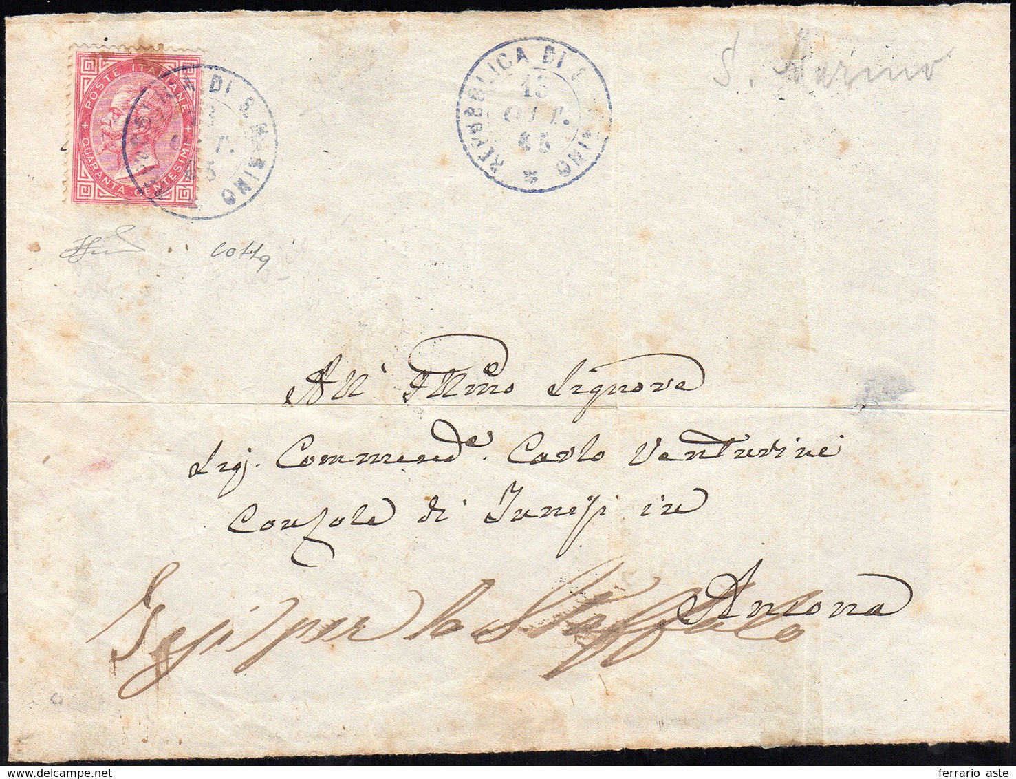 1865 - 40 Cent. De La Rue, Tiratura Di Londra (E6), Ottimo Stato, Isolato Su Frontespizio Di Lettera... - ...-1877 Prephilately