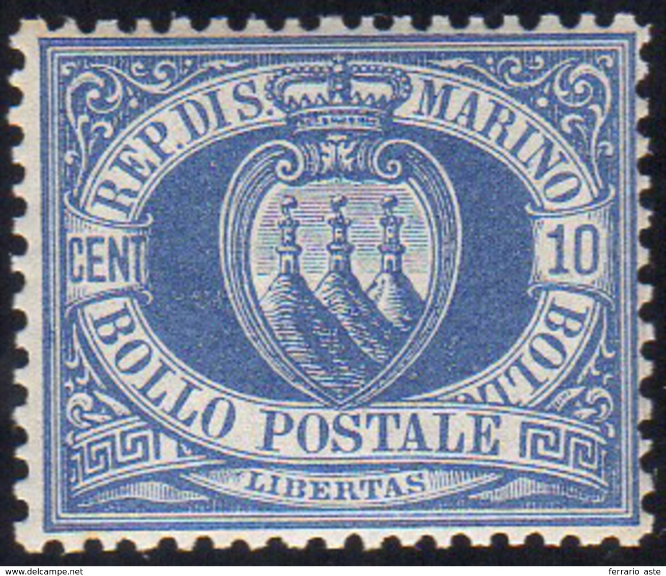 1877 - 10 Cent. Oltremare Stemma (3), Ottima Centratura, Gomma Integra, Perfetto. G.Bolaffi, Cert. F... - Sonstige & Ohne Zuordnung